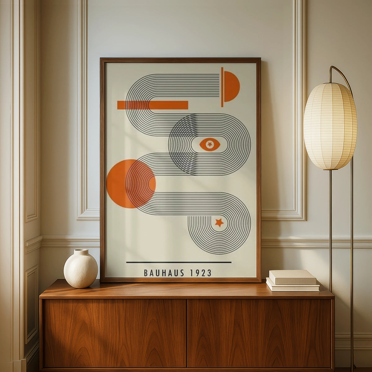 Bauhaus 1923 Poster, Geometric Abstract Wall Art, Orange Retro Print, Mid Century Modern Decor