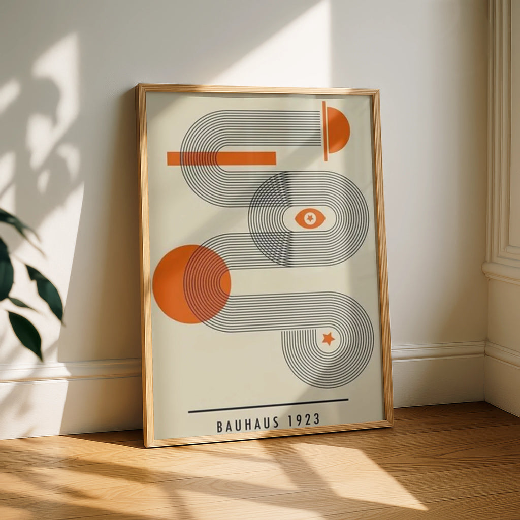 Bauhaus 1923 Poster, Geometric Abstract Wall Art, Orange Retro Print, Mid Century Modern Decor