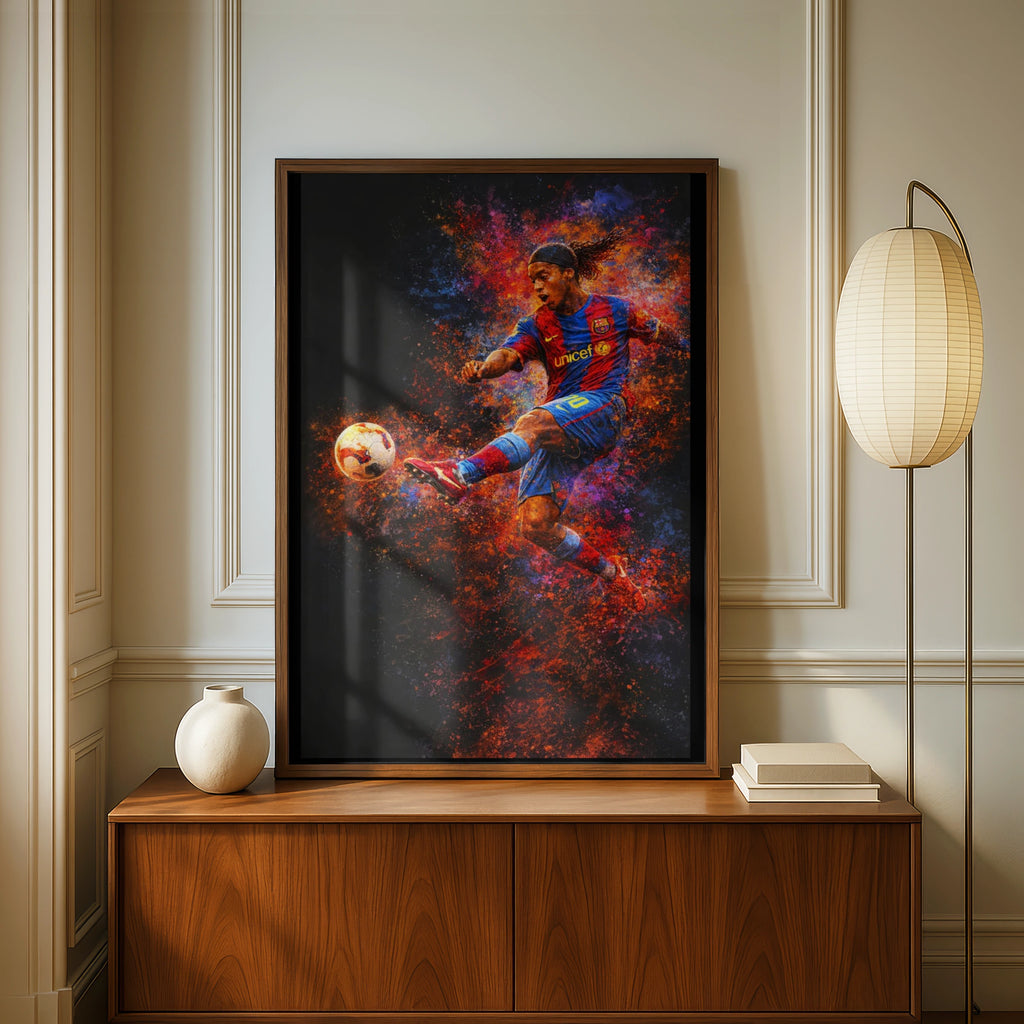 Ronaldinho Soccer Poster, Football Wall Art Print, Colourful Sports Decor Gift