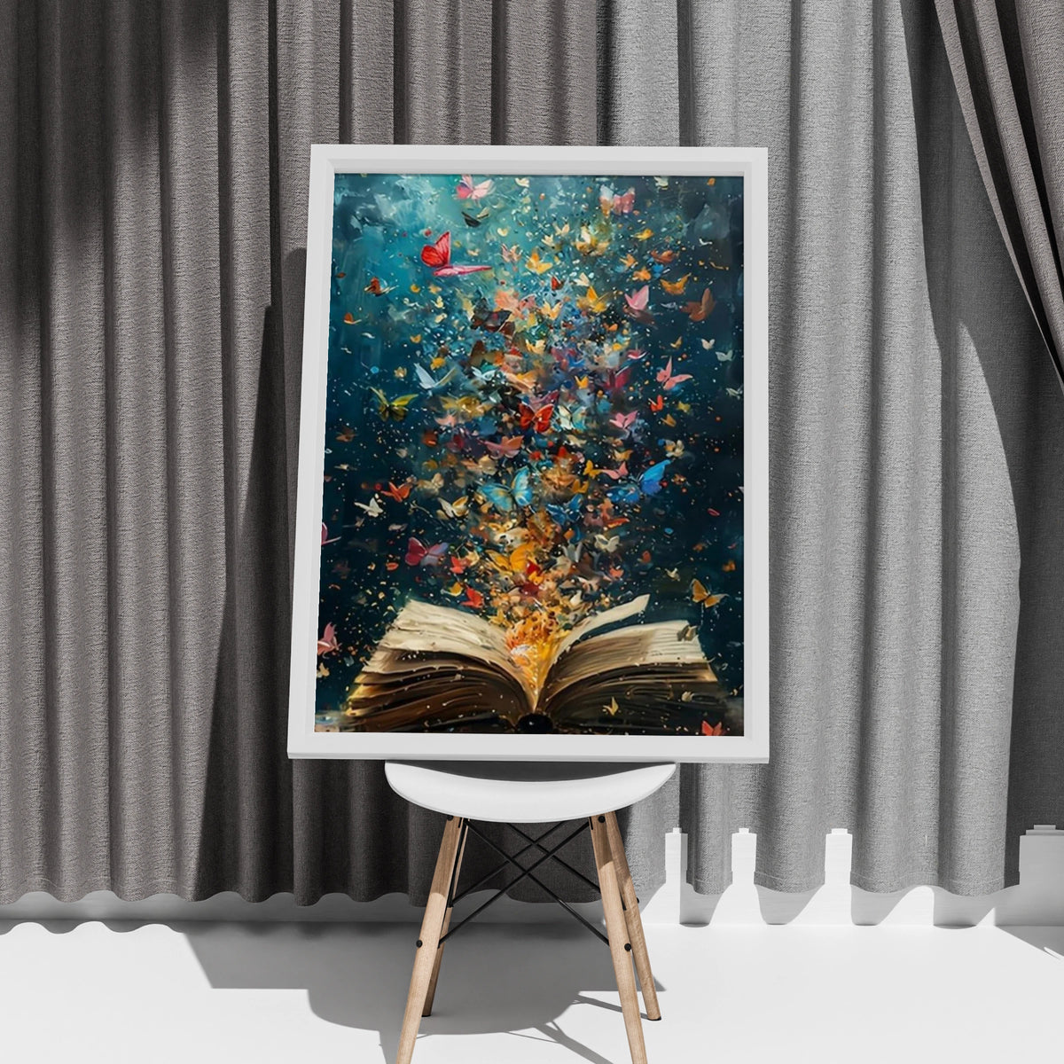 Butterflies Flying from Book Art Print, Magic of Reading Poster, Colourful Library Wall Art