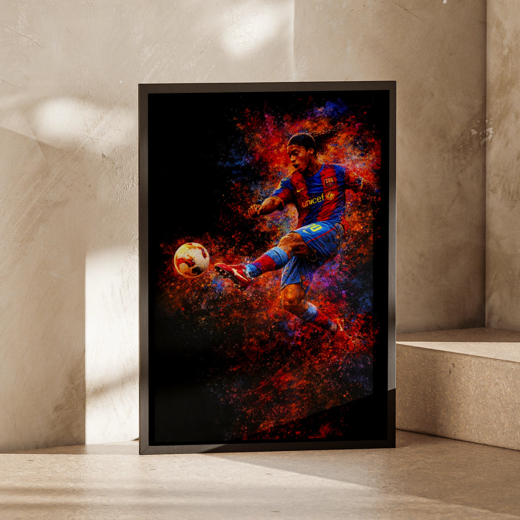 Ronaldinho Soccer Poster, Football Wall Art Print, Colourful Sports Decor Gift