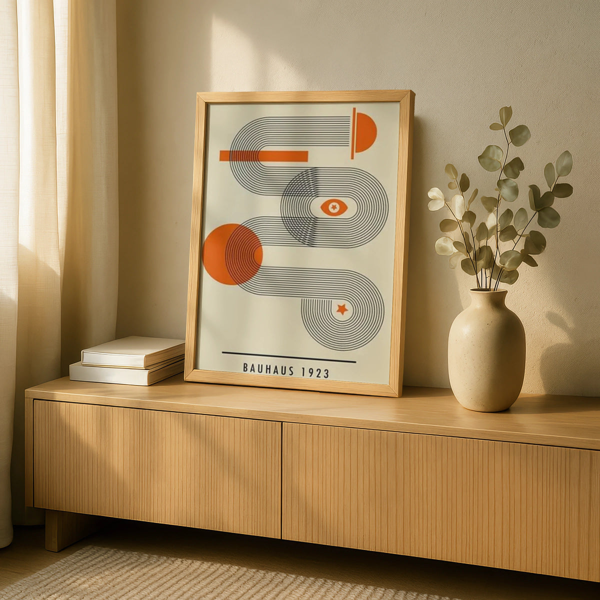 Bauhaus 1923 Poster, Geometric Abstract Wall Art, Orange Retro Print, Mid Century Modern Decor