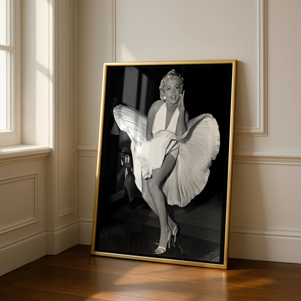 Marilyn Monroe Iconic White Dress Poster, Black White Vintage Hollywood Wall Art