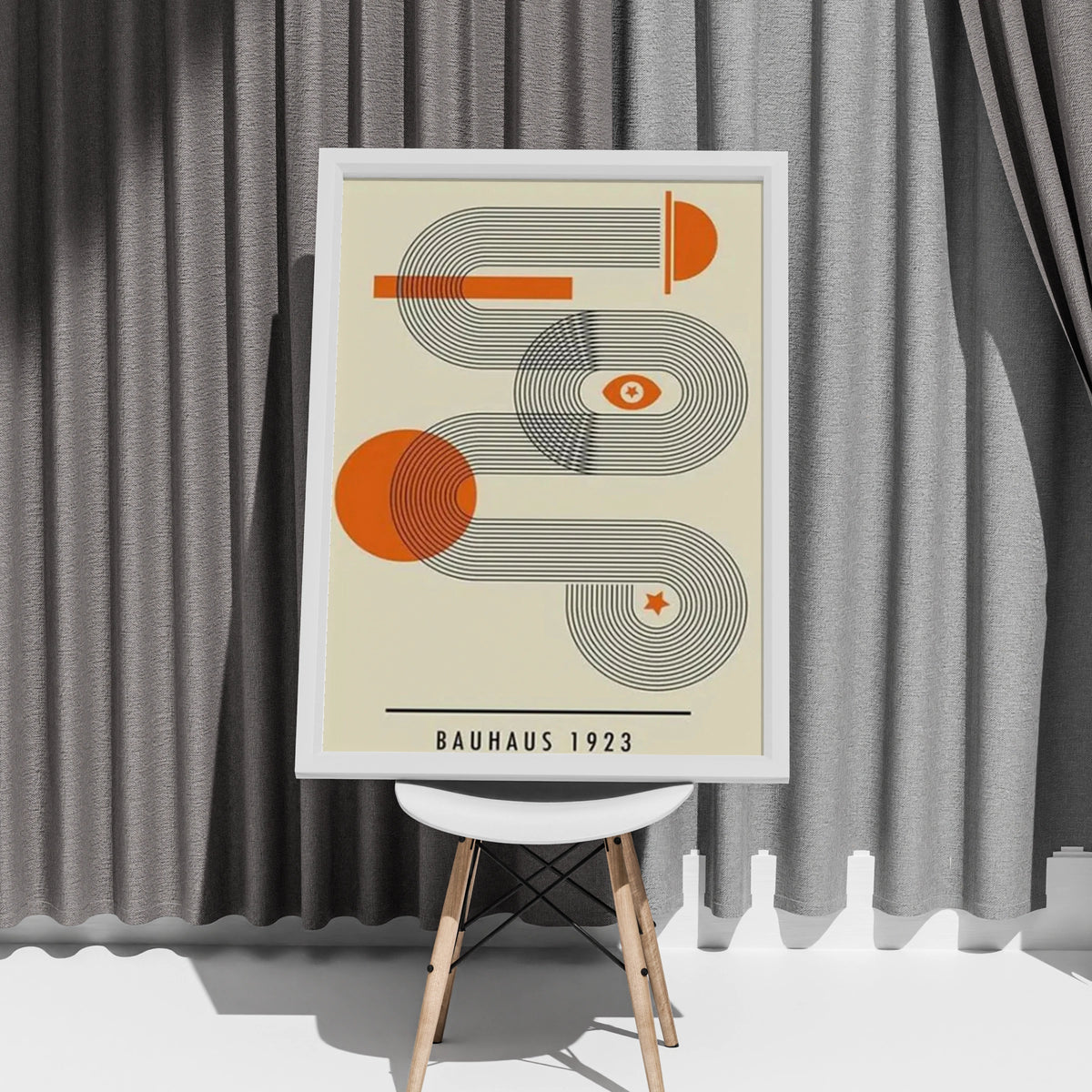 Bauhaus 1923 Poster, Geometric Abstract Wall Art, Orange Retro Print, Mid Century Modern Decor