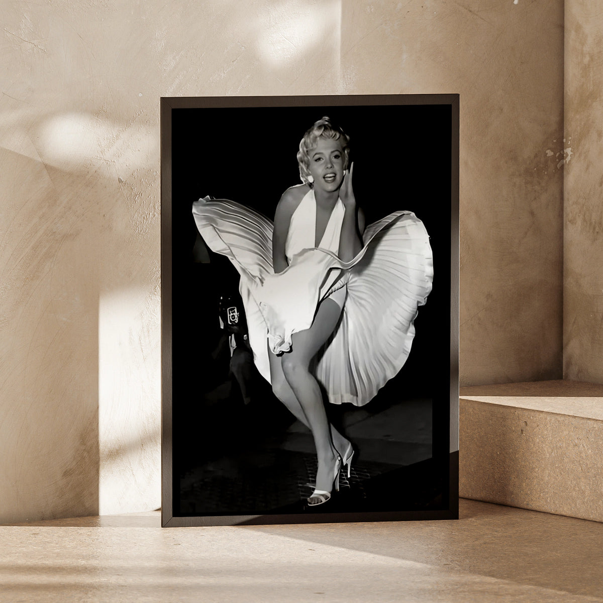 Marilyn Monroe Iconic White Dress Poster, Black White Vintage Hollywood Wall Art