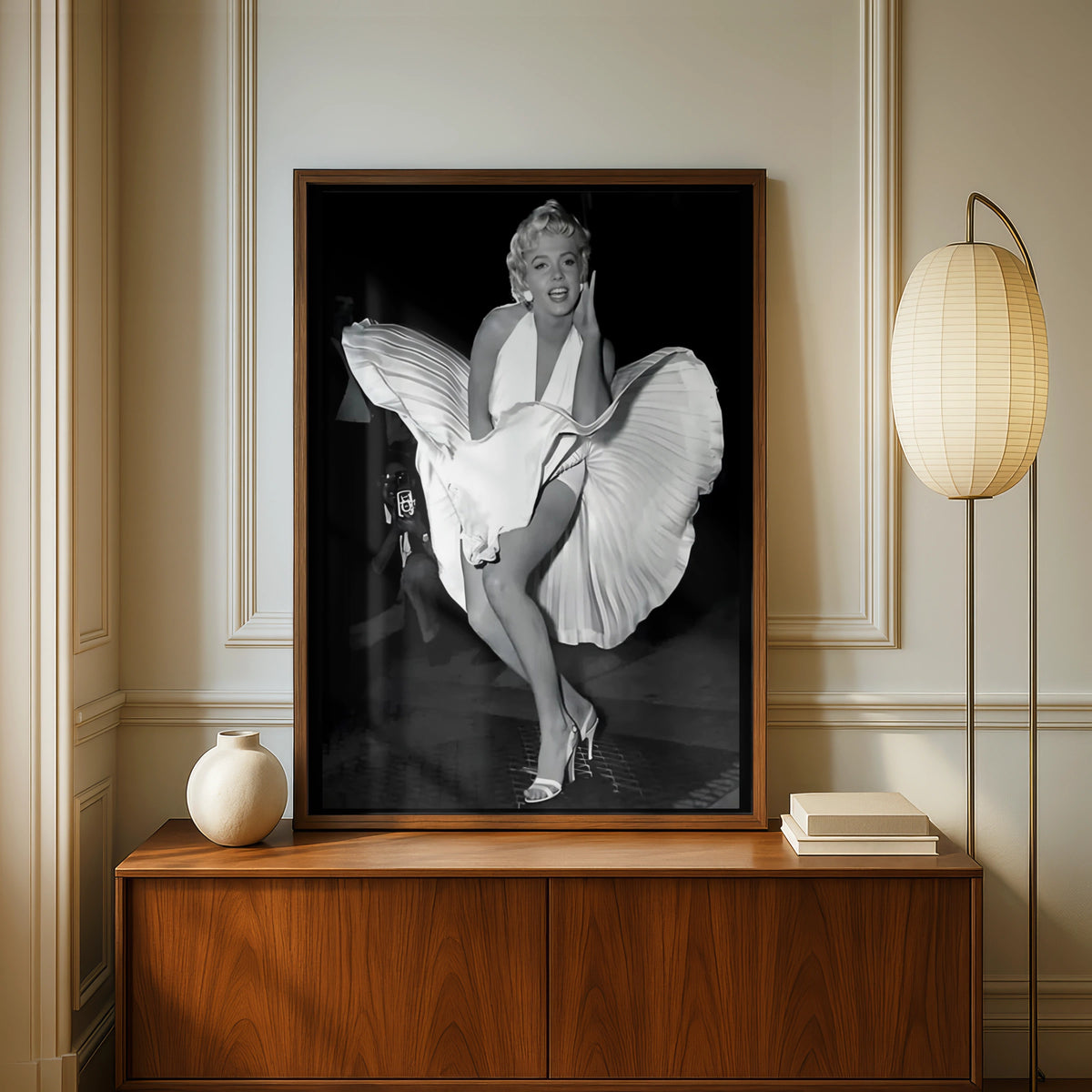 Marilyn Monroe Iconic White Dress Poster, Black White Vintage Hollywood Wall Art
