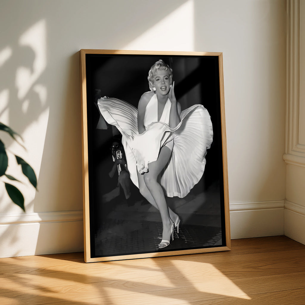 Marilyn Monroe Iconic White Dress Poster, Black White Vintage Hollywood Wall Art