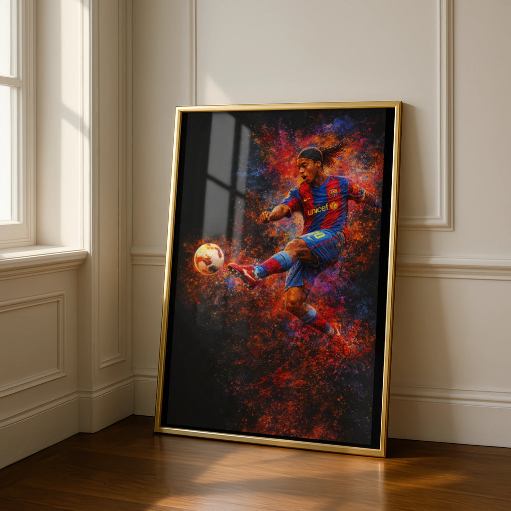 Ronaldinho Soccer Poster, Football Wall Art Print, Colourful Sports Decor Gift
