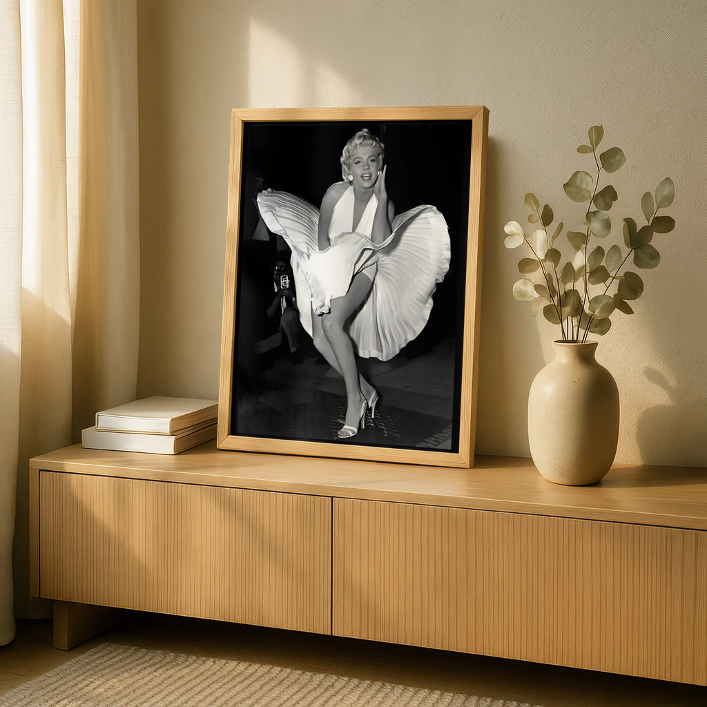 Marilyn Monroe Iconic White Dress Poster, Black White Vintage Hollywood Wall Art