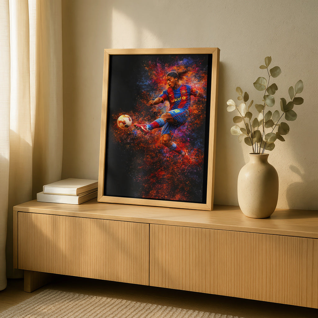 Ronaldinho Soccer Poster, Football Wall Art Print, Colourful Sports Decor Gift