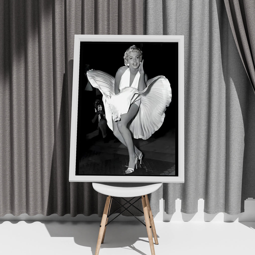 Marilyn Monroe Iconic White Dress Poster, Black White Vintage Hollywood Wall Art