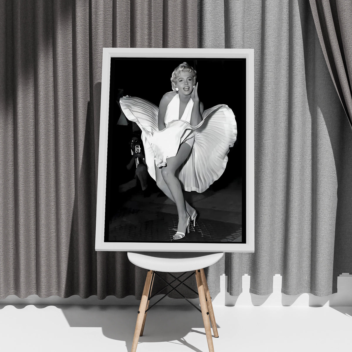 Marilyn Monroe Iconic White Dress Poster, Black White Vintage Hollywood Wall Art