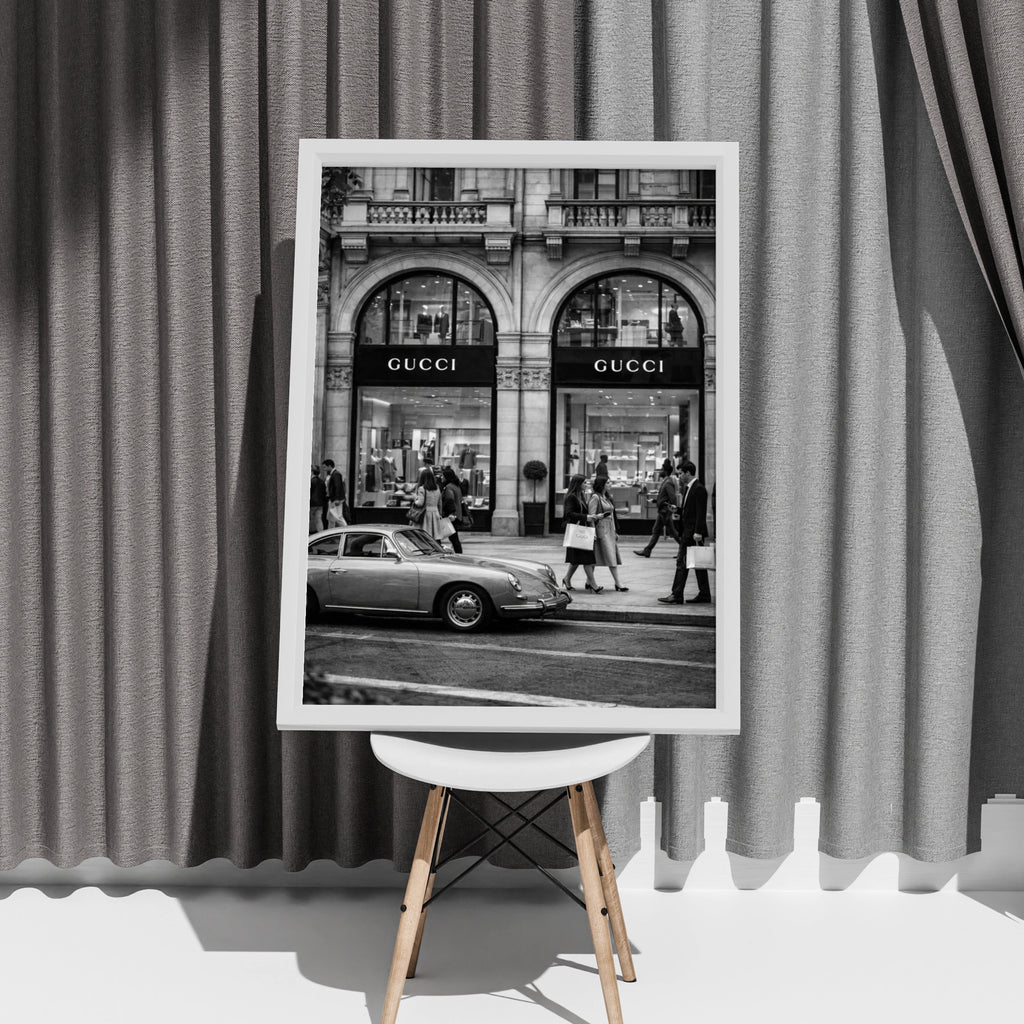 Luxury Fashion Street Photography Print, Designer Boutique Wall Art, Black White Poster