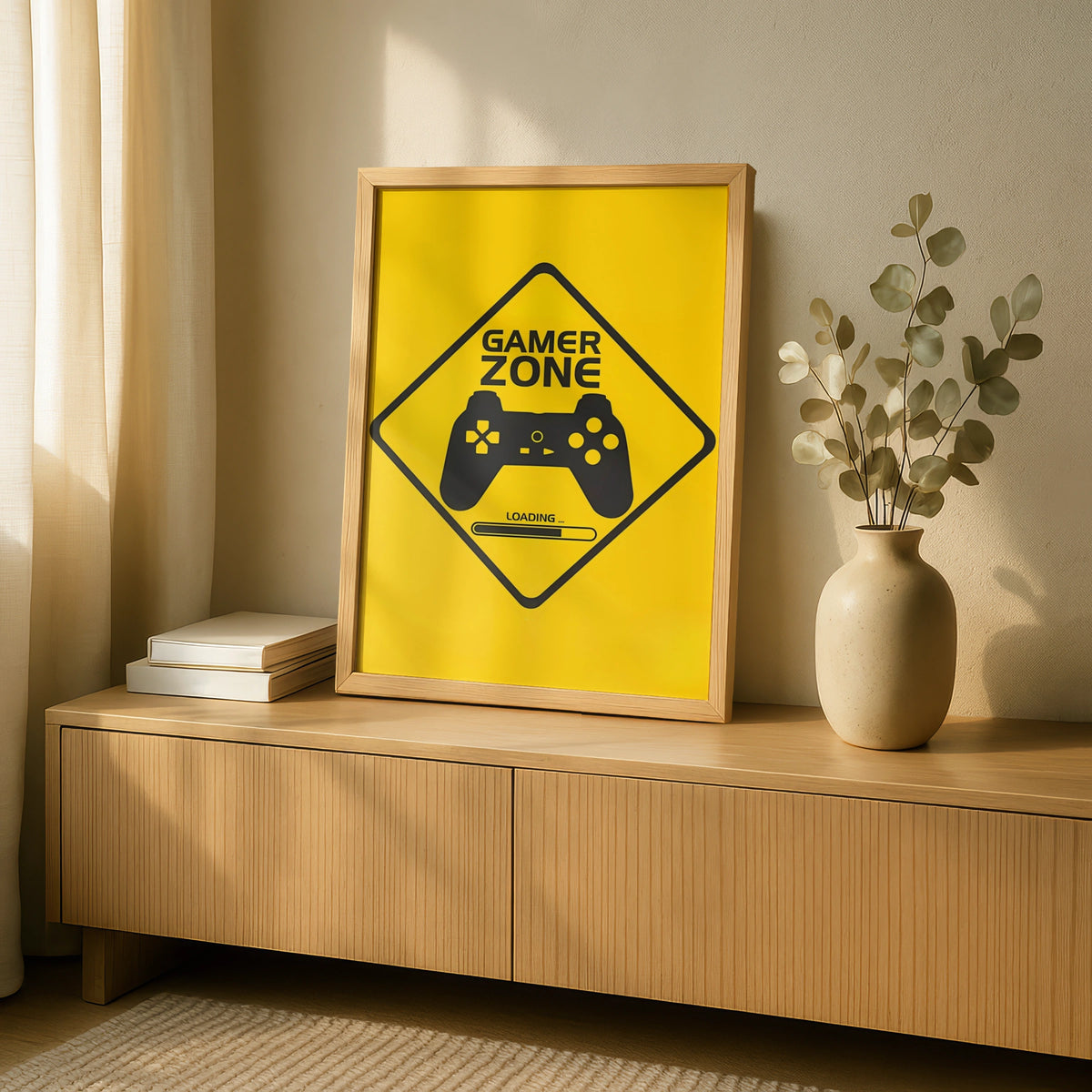 Gamer Zone Sign, Video Game Wall Art, Loading Controller Decor, Gaming Room Poster, Yellow Gaming