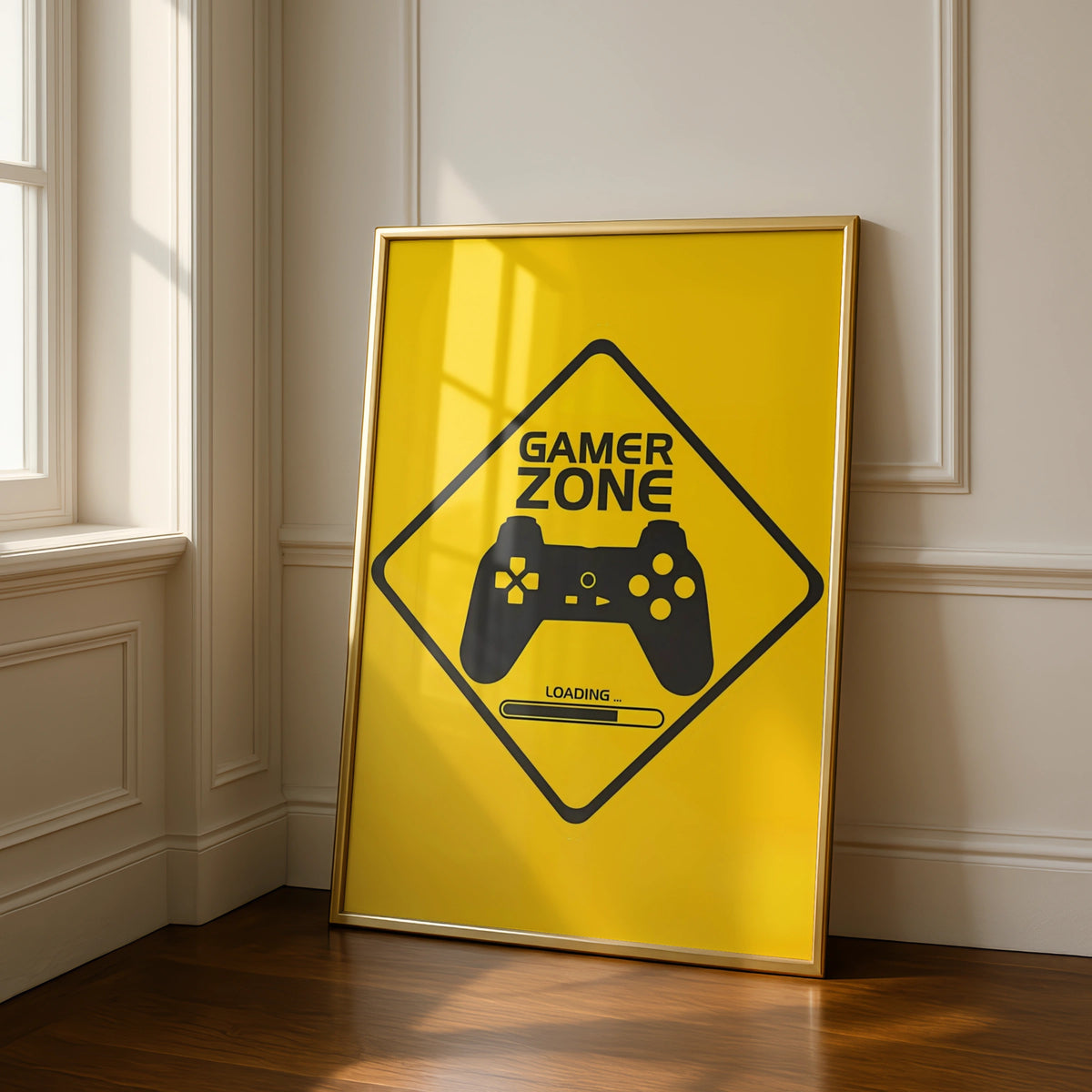 Gamer Zone Sign, Video Game Wall Art, Loading Controller Decor, Gaming Room Poster, Yellow Gaming