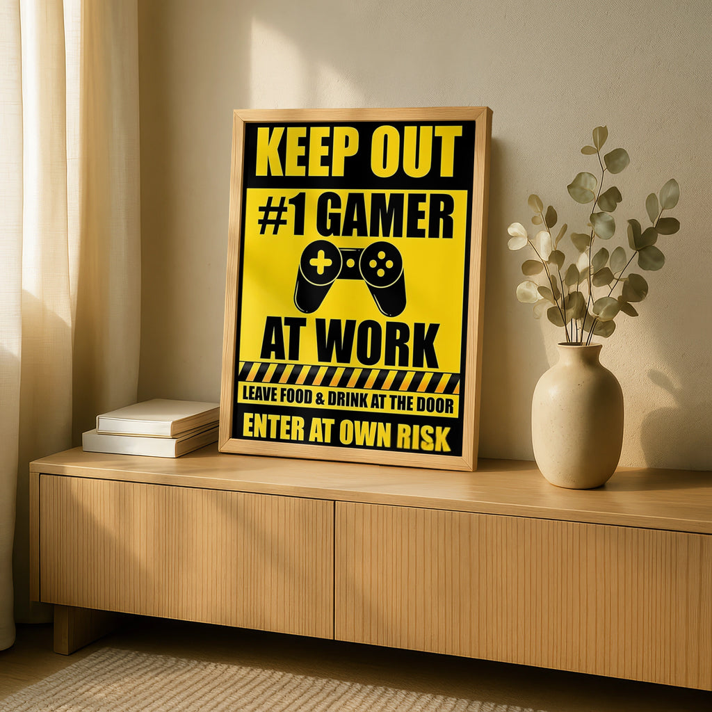 Gamer Warning Sign, Keep Out #1 Gamer at Work, Funny Gaming Decor, Video Game Poster, Enter at Own