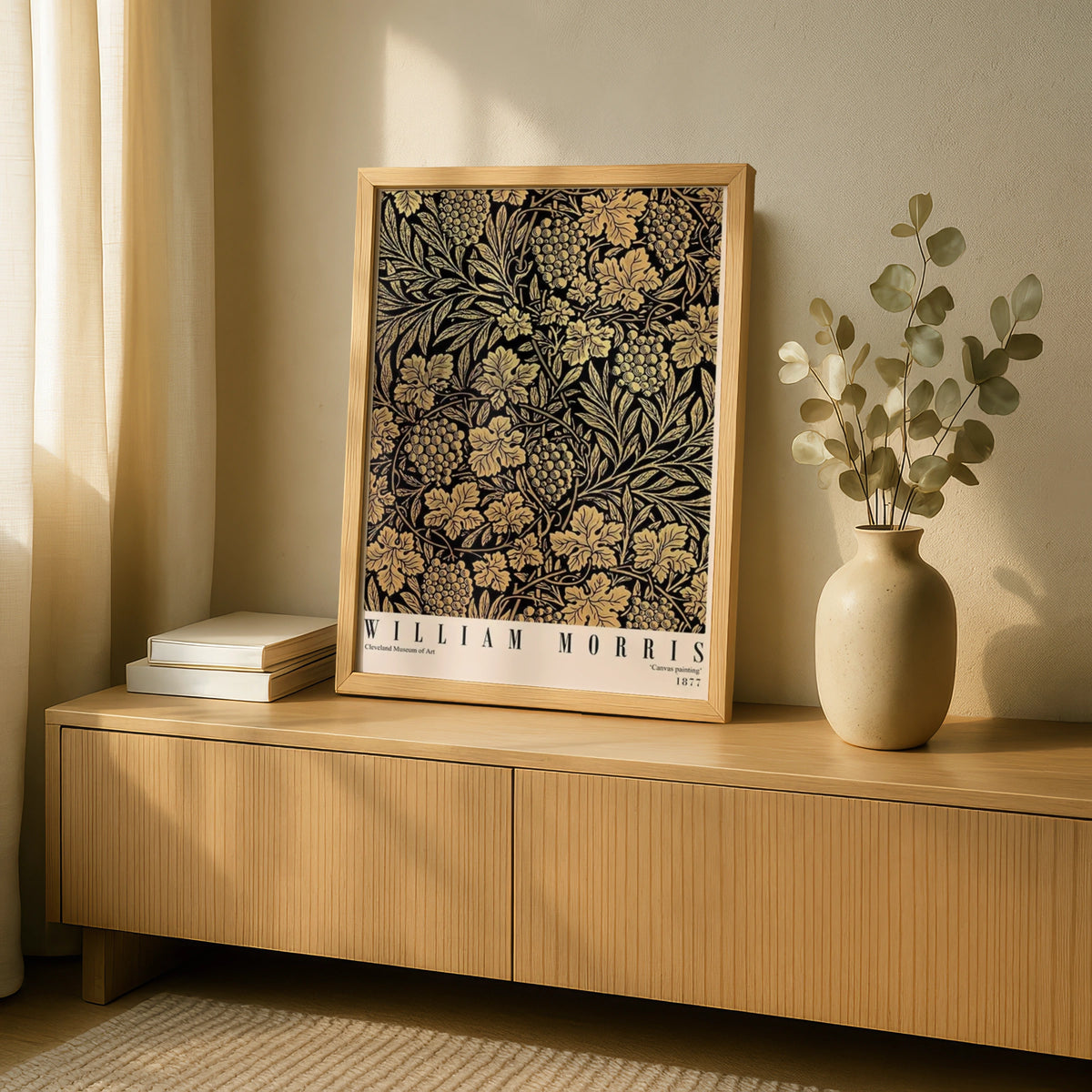 William Morris Art Print, Grapevine Pattern, Vintage Floral Design, Black and Gold Wall Art, 1877