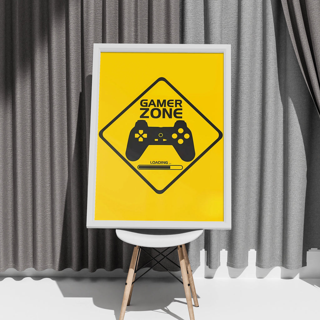 Gamer Zone Sign, Video Game Wall Art, Loading Controller Decor, Gaming Room Poster, Yellow Gaming
