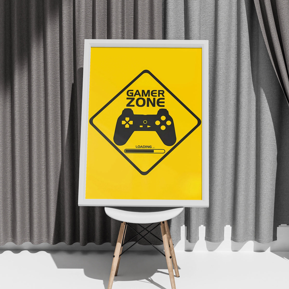 Gamer Zone Sign, Video Game Wall Art, Loading Controller Decor, Gaming Room Poster, Yellow Gaming