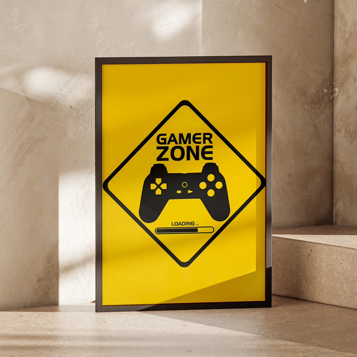 Gamer Zone Sign, Video Game Wall Art, Loading Controller Decor, Gaming Room Poster, Yellow Gaming