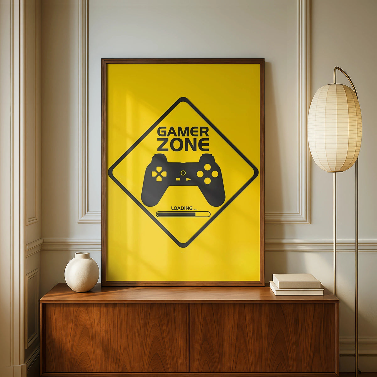 Gamer Zone Sign, Video Game Wall Art, Loading Controller Decor, Gaming Room Poster, Yellow Gaming