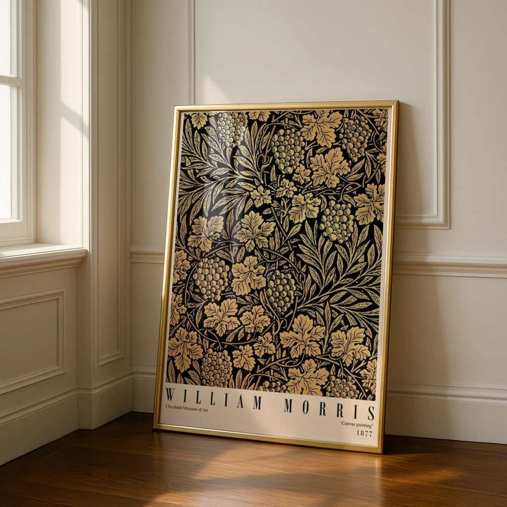 William Morris Art Print, Grapevine Pattern, Vintage Floral Design, Black and Gold Wall Art, 1877