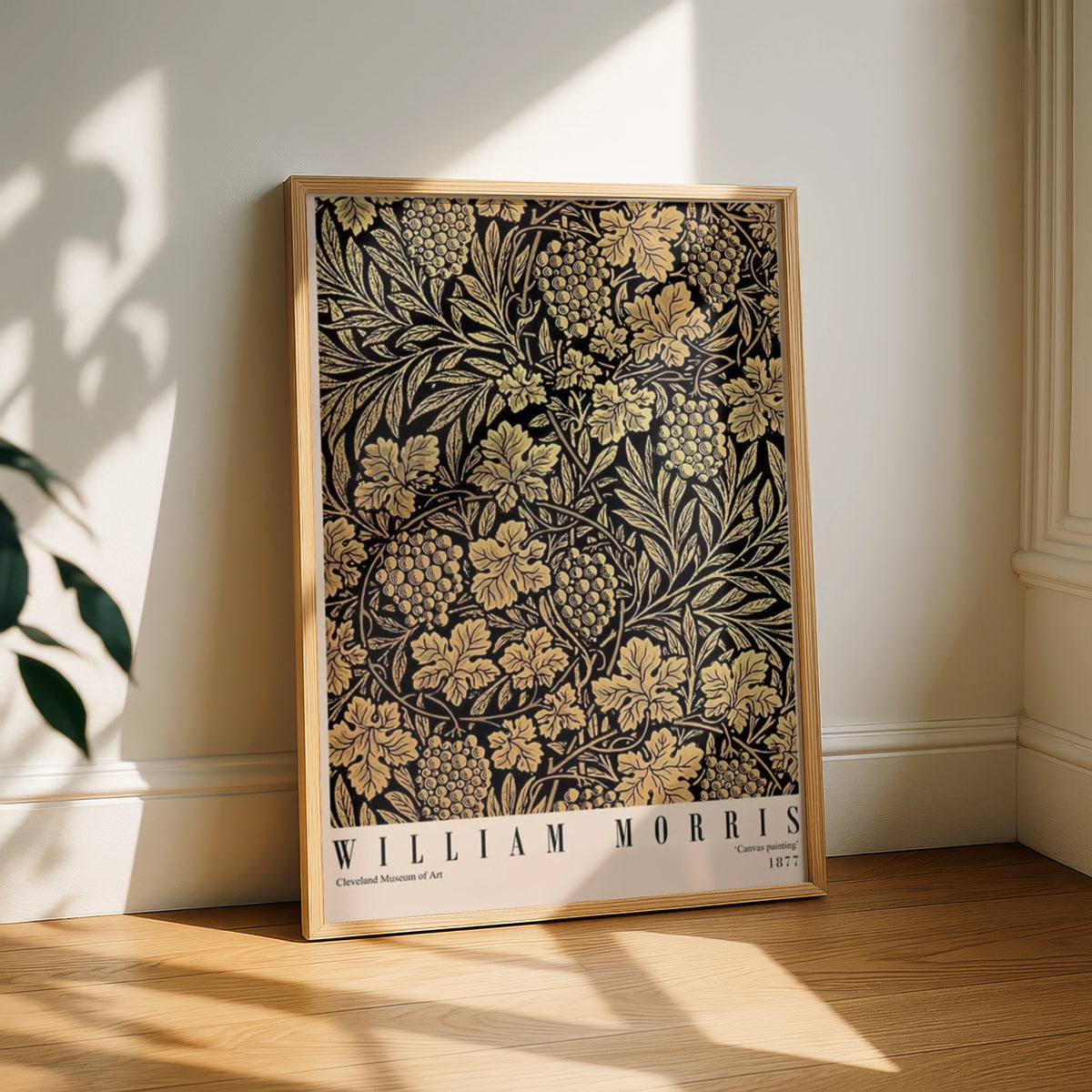 William Morris Art Print, Grapevine Pattern, Vintage Floral Design, Black and Gold Wall Art, 1877