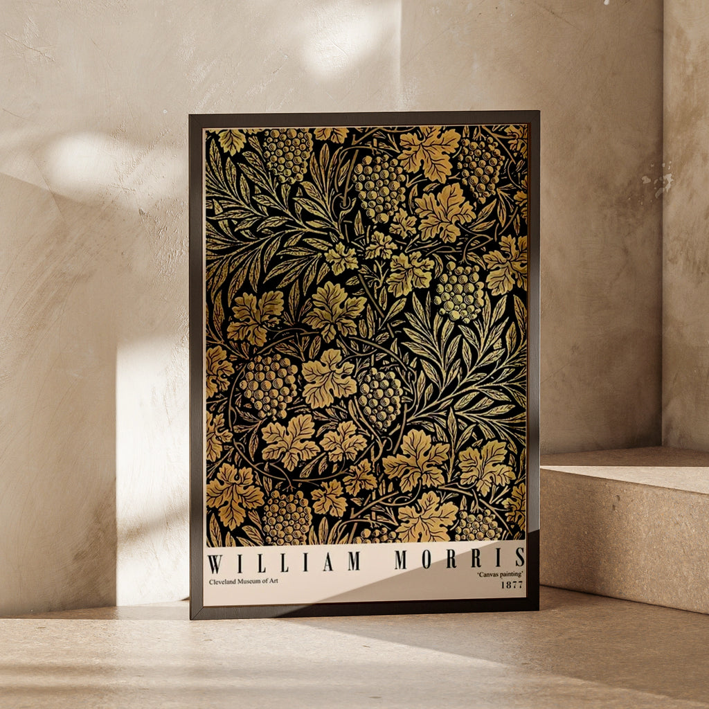 William Morris Art Print, Grapevine Pattern, Vintage Floral Design, Black and Gold Wall Art, 1877