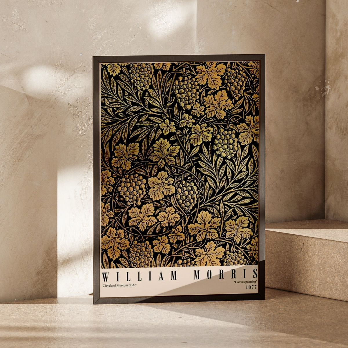 William Morris Art Print, Grapevine Pattern, Vintage Floral Design, Black and Gold Wall Art, 1877