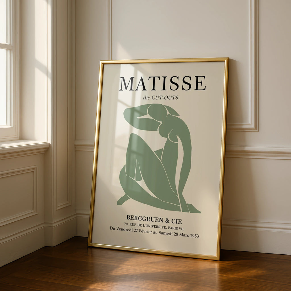 Matisse Cut-Out Art Print, Abstract Figure Poster, Minimalist Wall Decor, Green Nude Silhouette