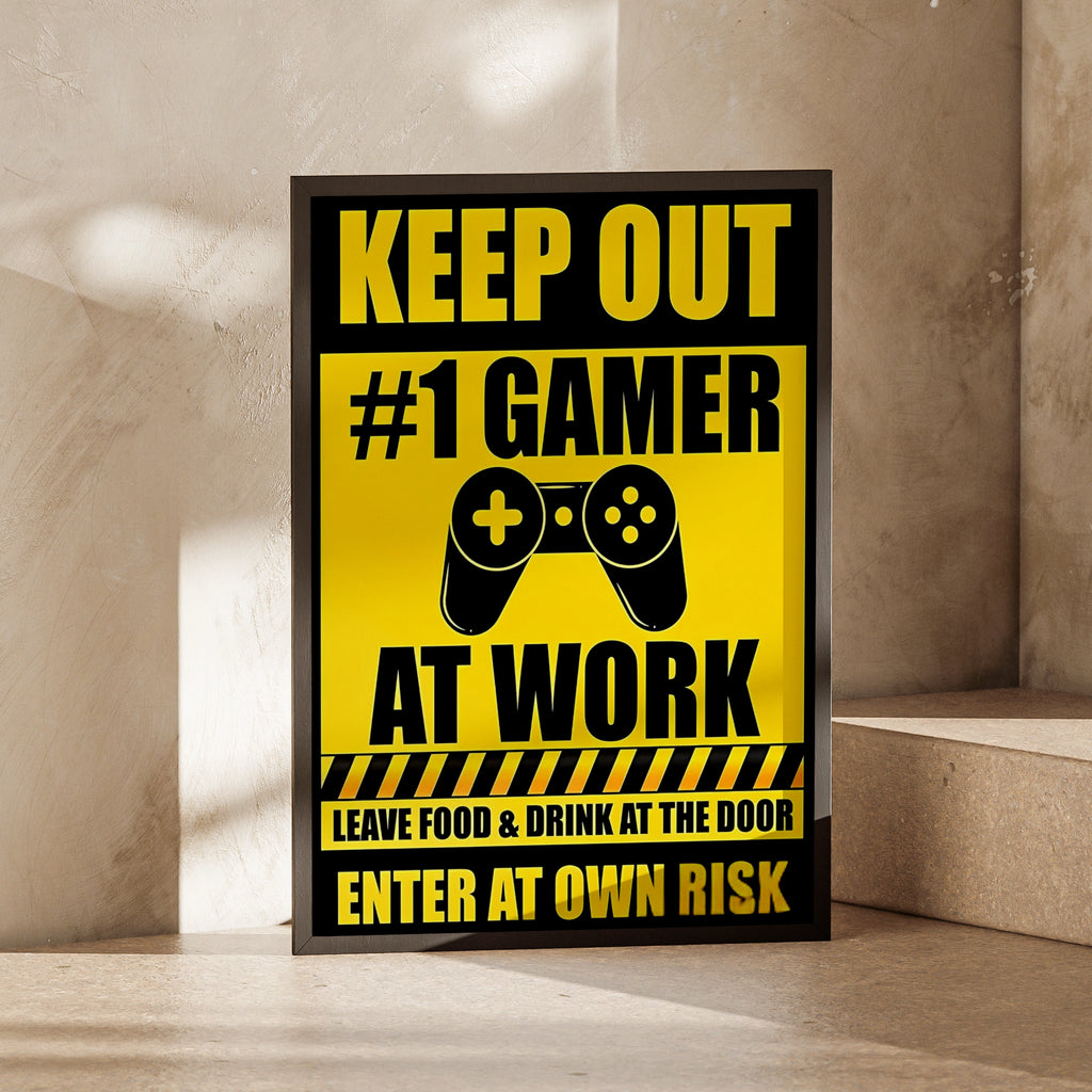 Gamer Warning Sign, Keep Out #1 Gamer at Work, Funny Gaming Decor, Video Game Poster, Enter at Own