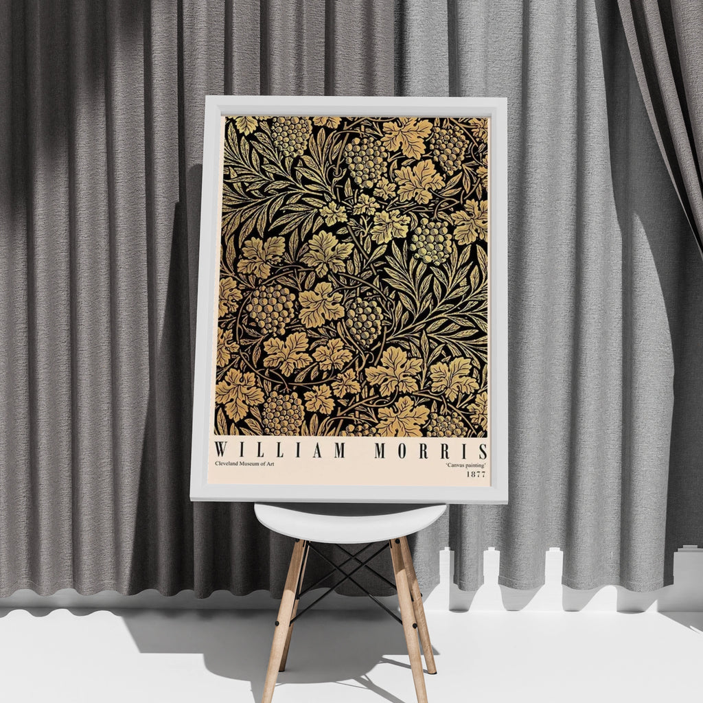 William Morris Art Print, Grapevine Pattern, Vintage Floral Design, Black and Gold Wall Art, 1877