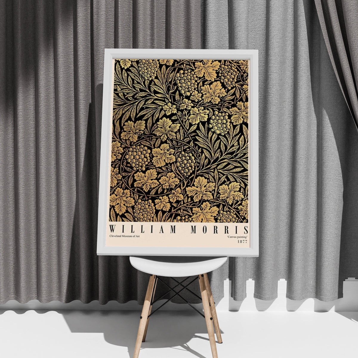 William Morris Art Print, Grapevine Pattern, Vintage Floral Design, Black and Gold Wall Art, 1877
