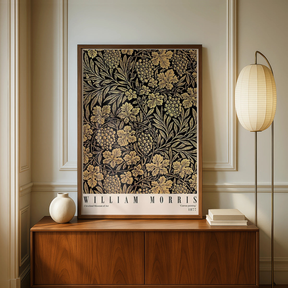 William Morris Art Print, Grapevine Pattern, Vintage Floral Design, Black and Gold Wall Art, 1877