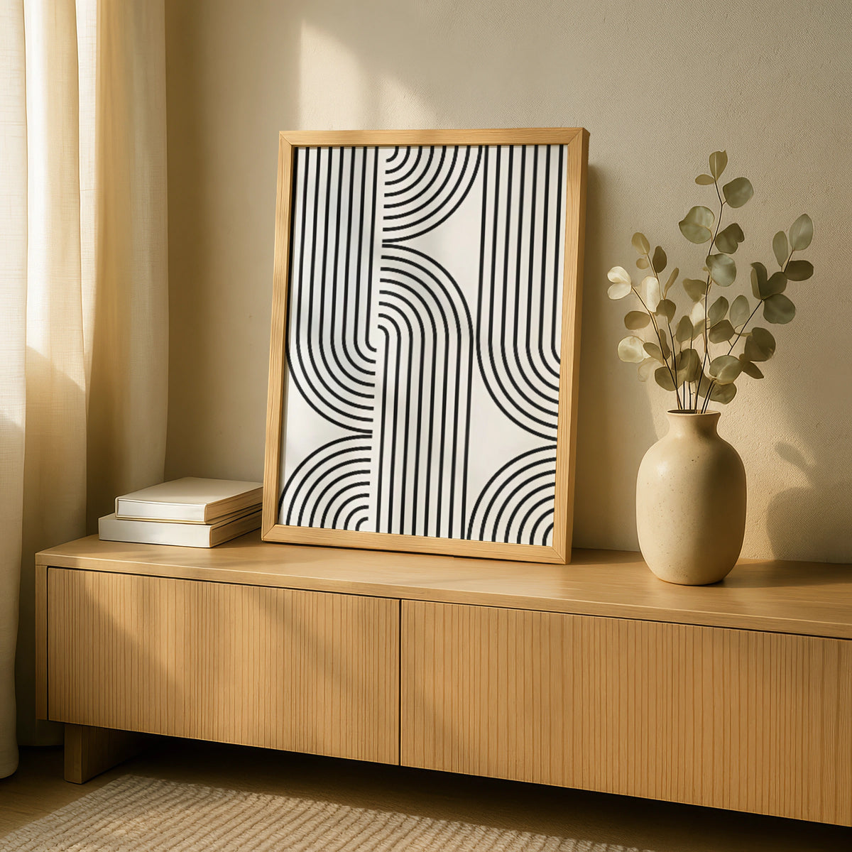 Minimalist Black and White Line Art Print, Geometric Abstract Poster for Modern Home Decor