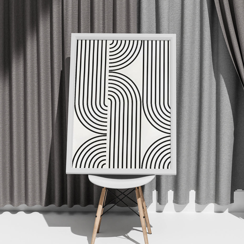 Minimalist Black and White Line Art Print, Geometric Abstract Poster for Modern Home Decor
