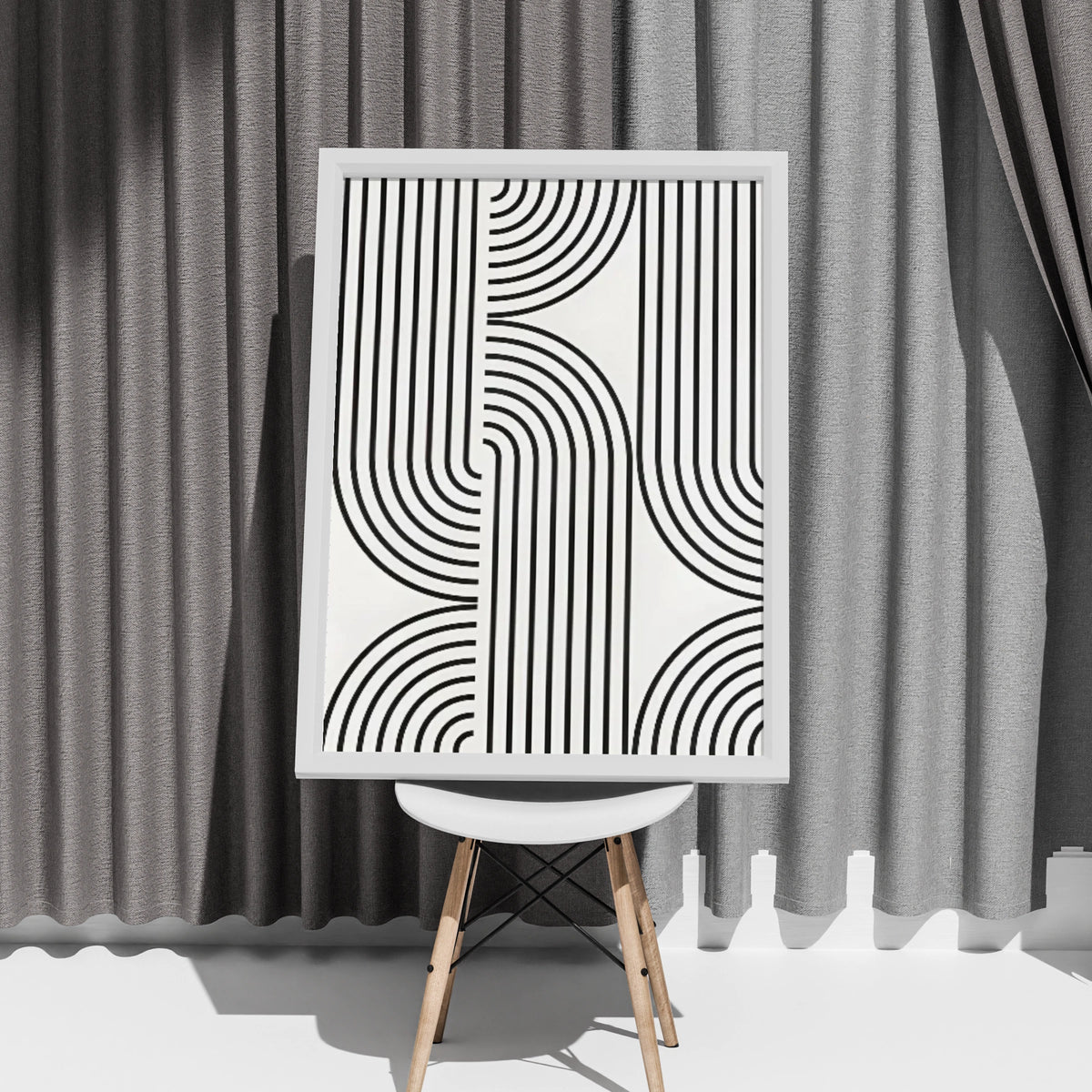 Minimalist Black and White Line Art Print, Geometric Abstract Poster for Modern Home Decor
