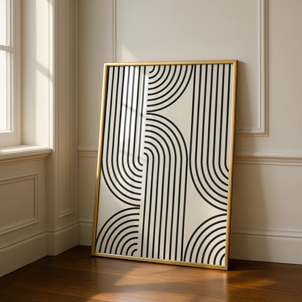 Minimalist Black and White Line Art Print, Geometric Abstract Poster for Modern Home Decor