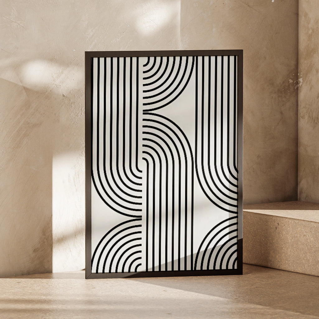 Minimalist Black and White Line Art Print, Geometric Abstract Poster for Modern Home Decor