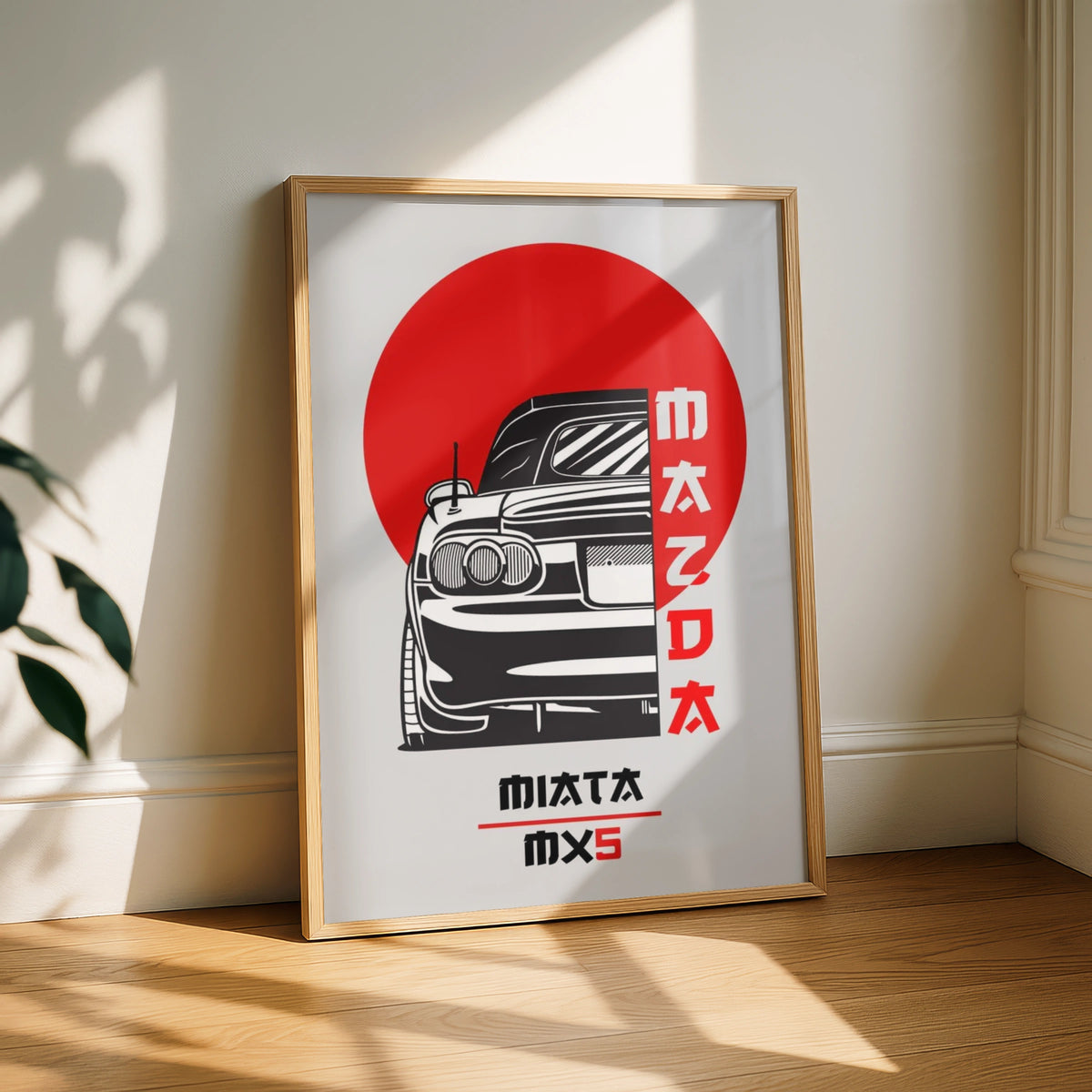 Mazda MX-5 Retro Car Art Print, Poster, Minimalist Black and Red Wall Decor