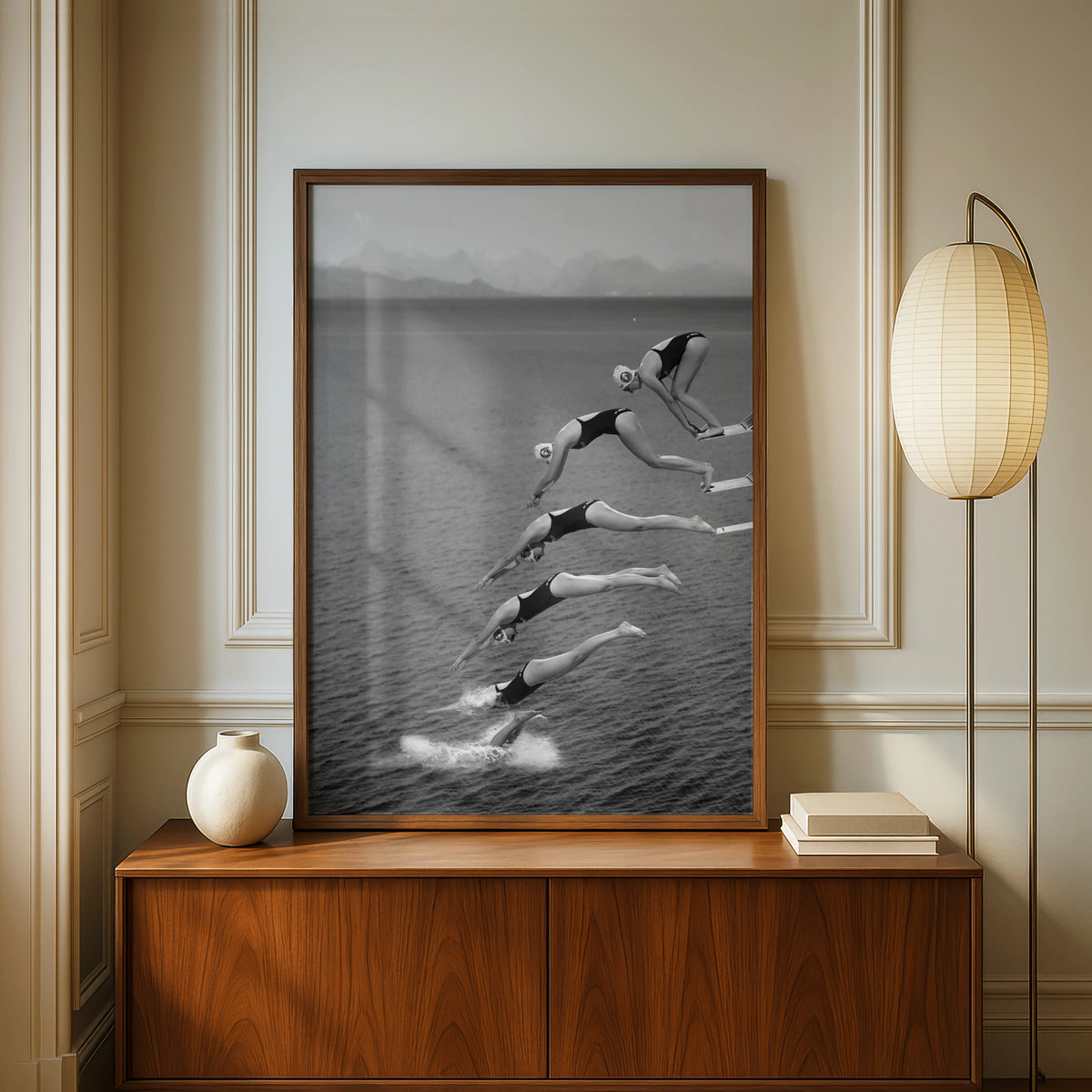 Dynamic Diving Wall Art, Black and White Swim Print, Vintage Sports Decor, Minimalist Athlete Poster