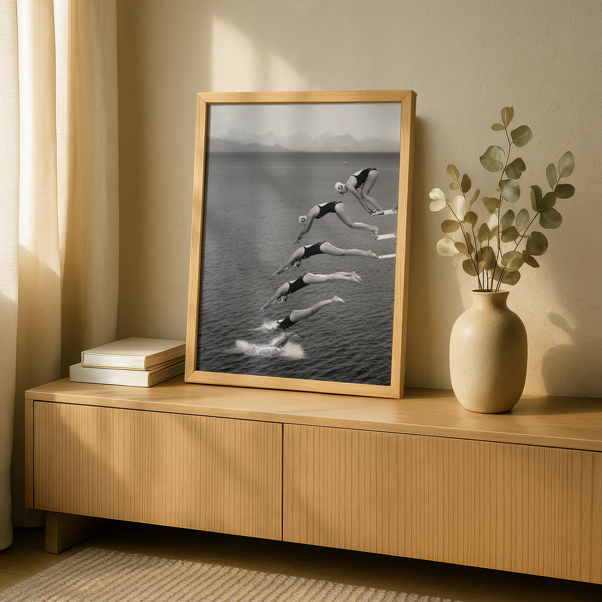 Dynamic Diving Wall Art, Black and White Swim Print, Vintage Sports Decor, Minimalist Athlete Poster