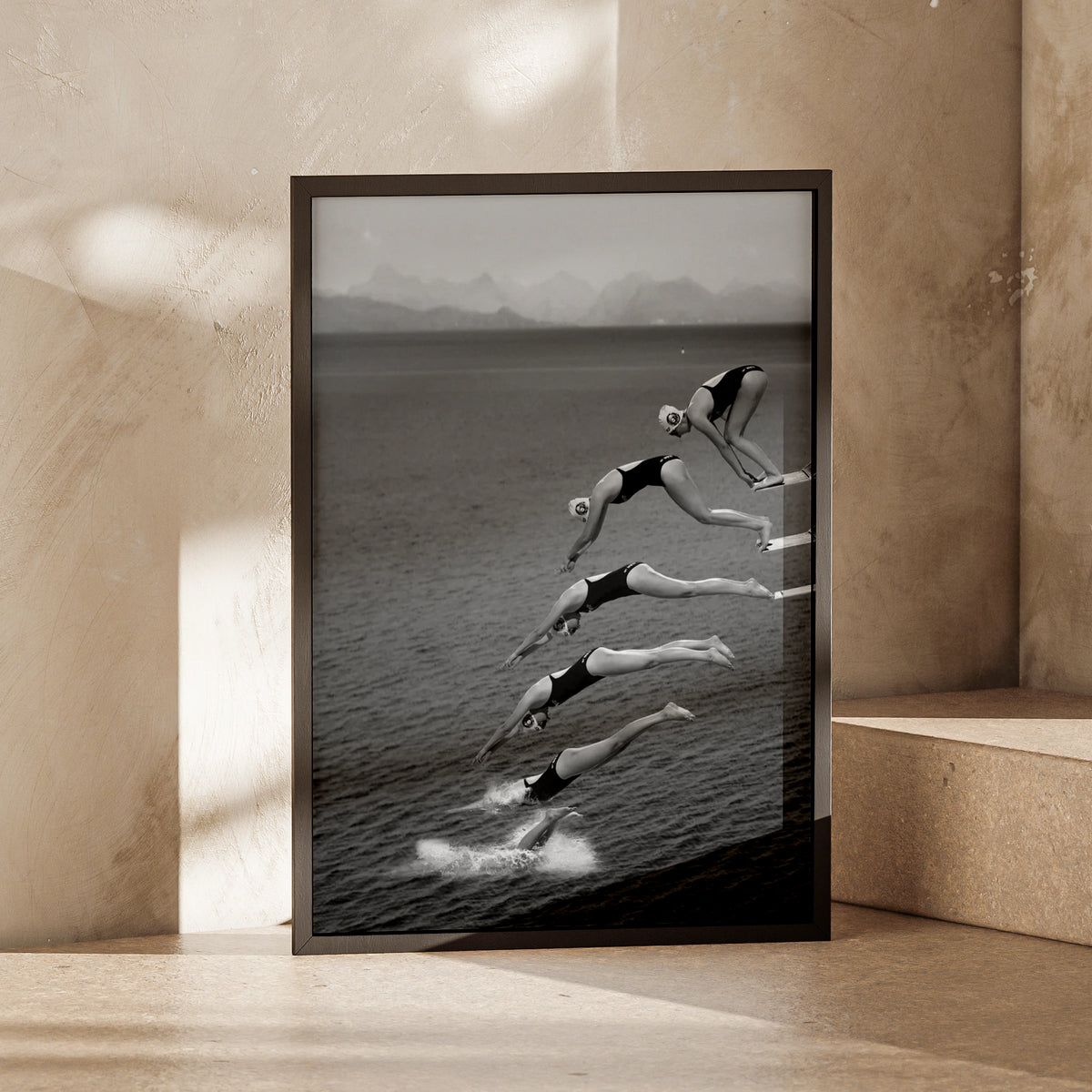 Dynamic Diving Wall Art, Black and White Swim Print, Vintage Sports Decor, Minimalist Athlete Poster