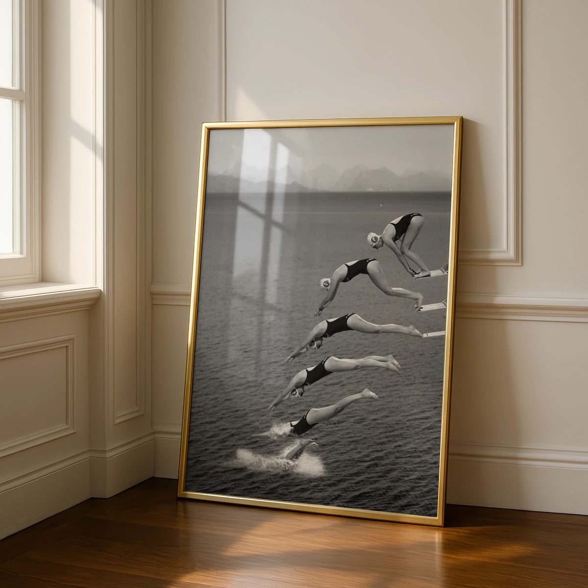 Dynamic Diving Wall Art, Black and White Swim Print, Vintage Sports Decor, Minimalist Athlete Poster