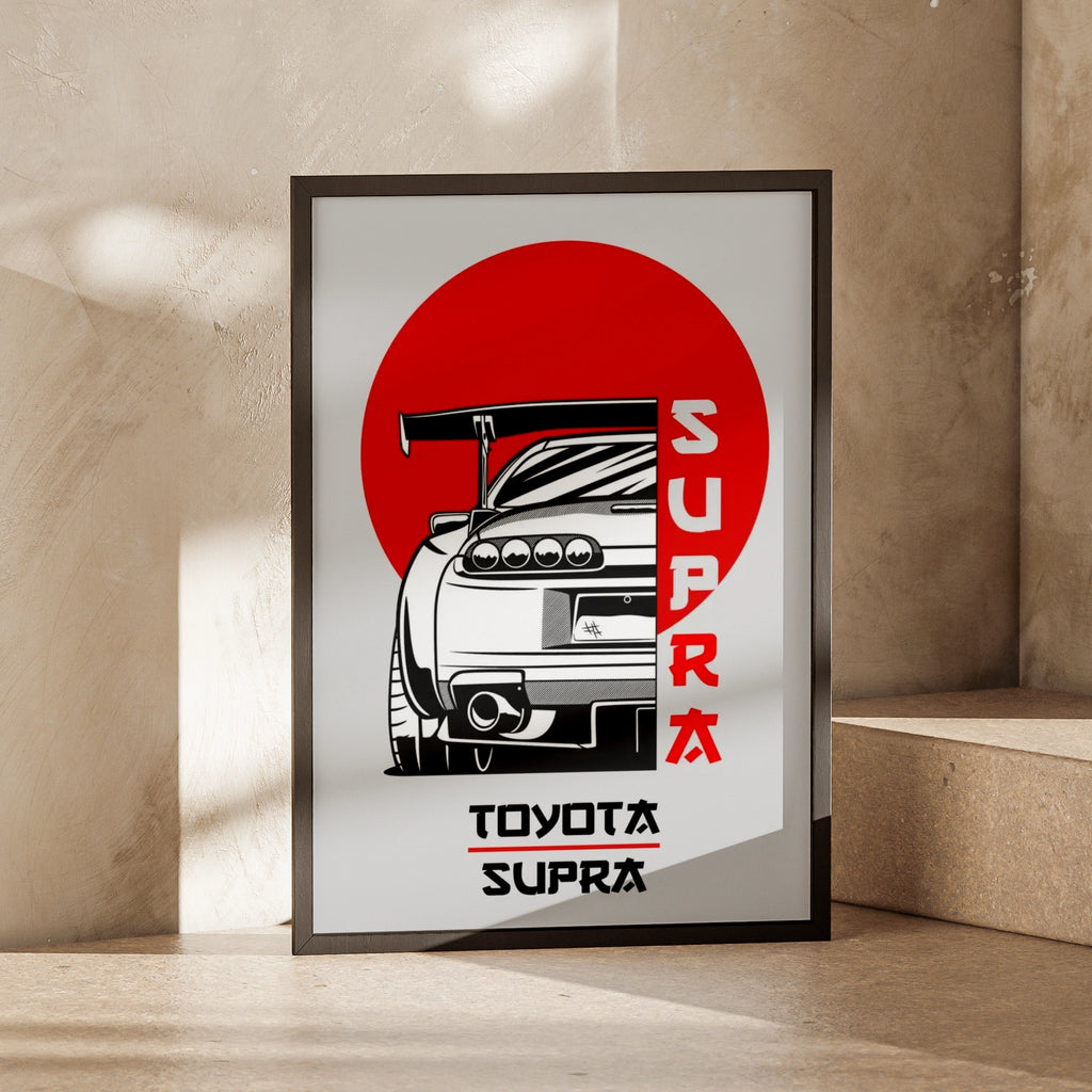 Toyota Supra Art Print, Sports Car Wall Decor, Graphic Poster for Car Enthusiasts, Retro Design
