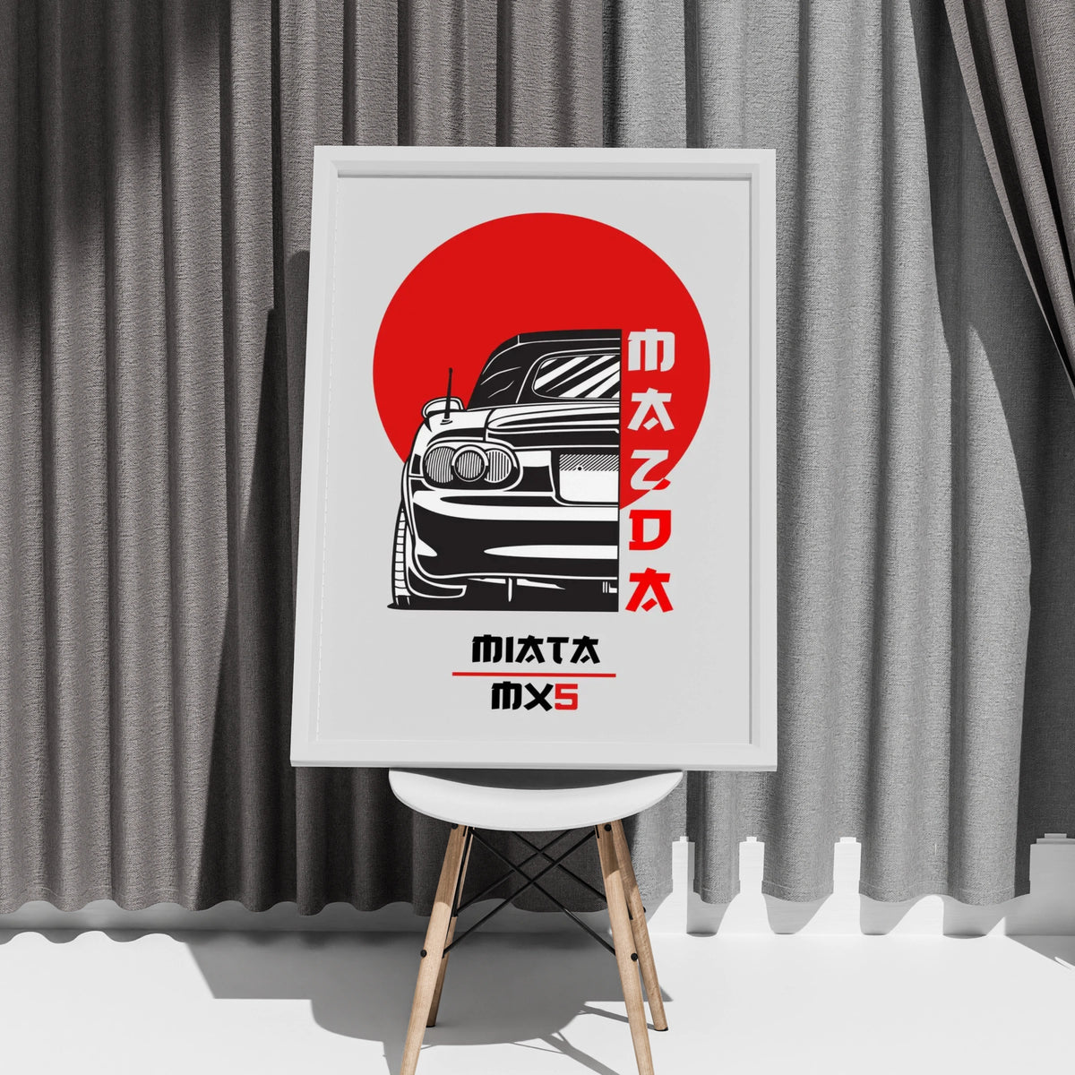 Mazda MX-5 Retro Car Art Print, Poster, Minimalist Black and Red Wall Decor