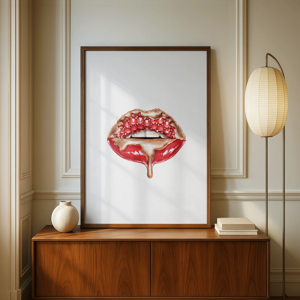 Red Kisses Wall Art, Glamorous Lips Print, Bold Beauty Decor, Modern Minimalist Poster for Bedroom