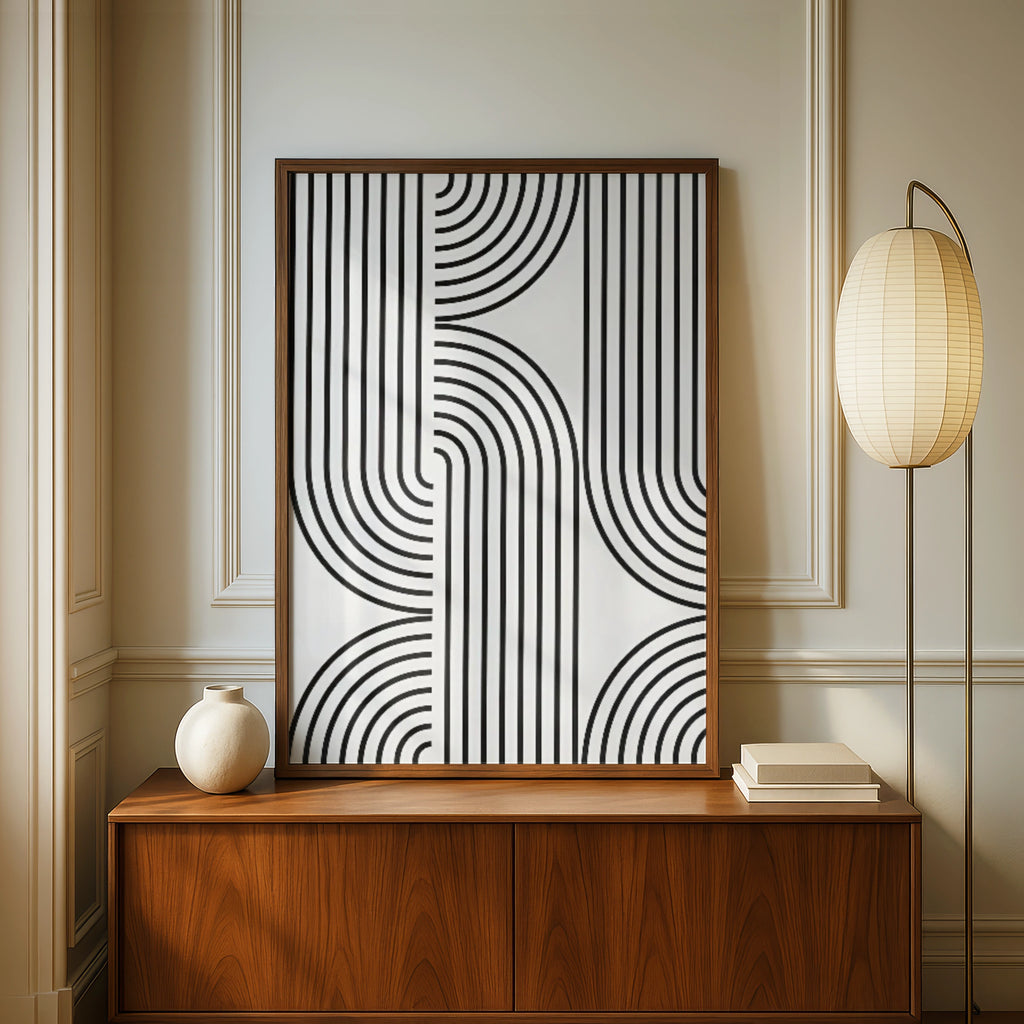 Minimalist Black and White Line Art Print, Geometric Abstract Poster for Modern Home Decor