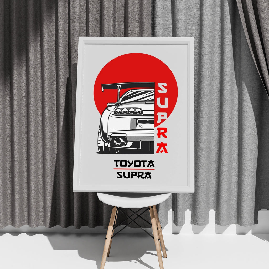 Toyota Supra Art Print, Sports Car Wall Decor, Graphic Poster for Car Enthusiasts, Retro Design