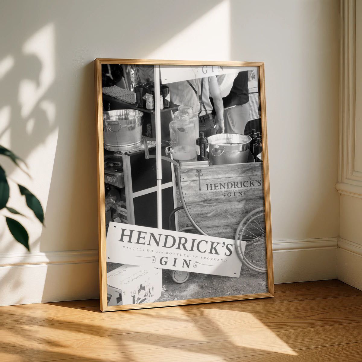 Hendrick's Gin Vintage Sign, Distilled and Bottled in Scotland, Black and White Wall Art Print